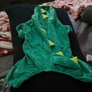 Set of 2 Green Dinosaur Costume with Yellow Spikes for small dogs